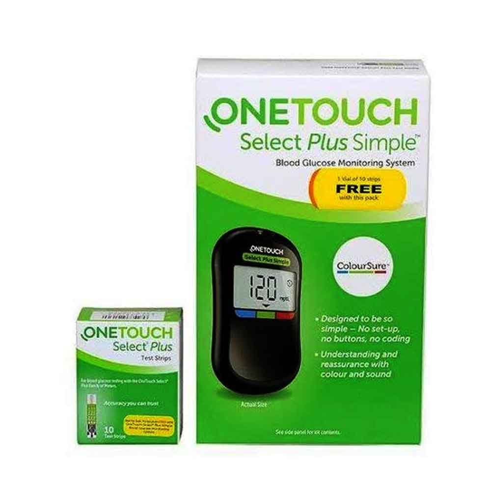 OneTouch Select Plus Simple Glucometer With 10 Free Strips Black – Thejus